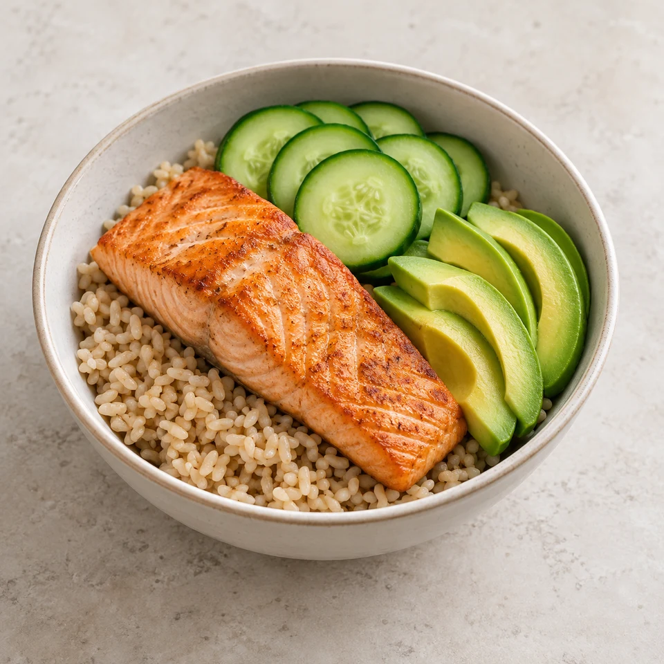 Salmon Rice Cucumber Bowl